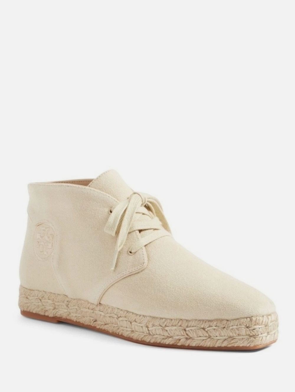 Tory Burch Rios Neutral Canvas Lace-Up Espadrille Bootie Size 6.5